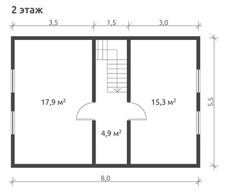 План 2 этажа простого дома 8 на 8