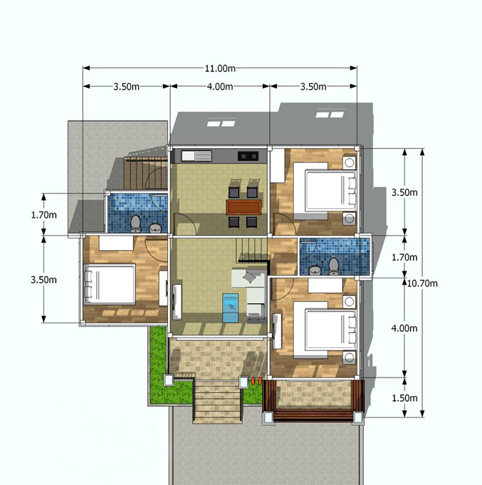 House Floor Plan with 3 Bedrooms