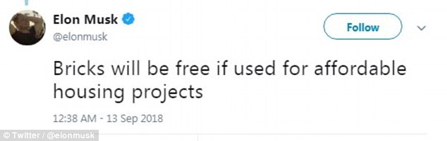 Musk made the announcement via Twitter, where he also confirmed that the bricks will be given out for free when used for affordable housing construction projects