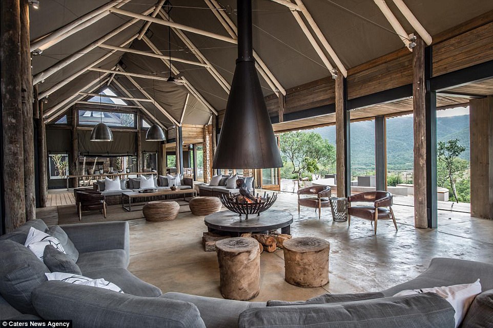 Located in Eastern Cape Province of South Africa is part of a 25 000 Acre (10 000 Hectare) private Game Reserve. Pictured: The plush living space 