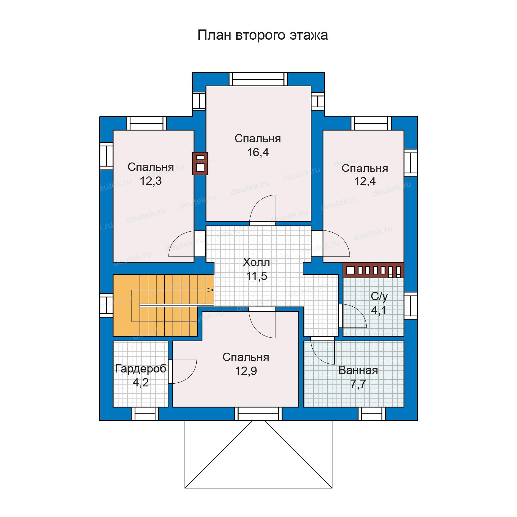План второго этажа с 3 спальнями