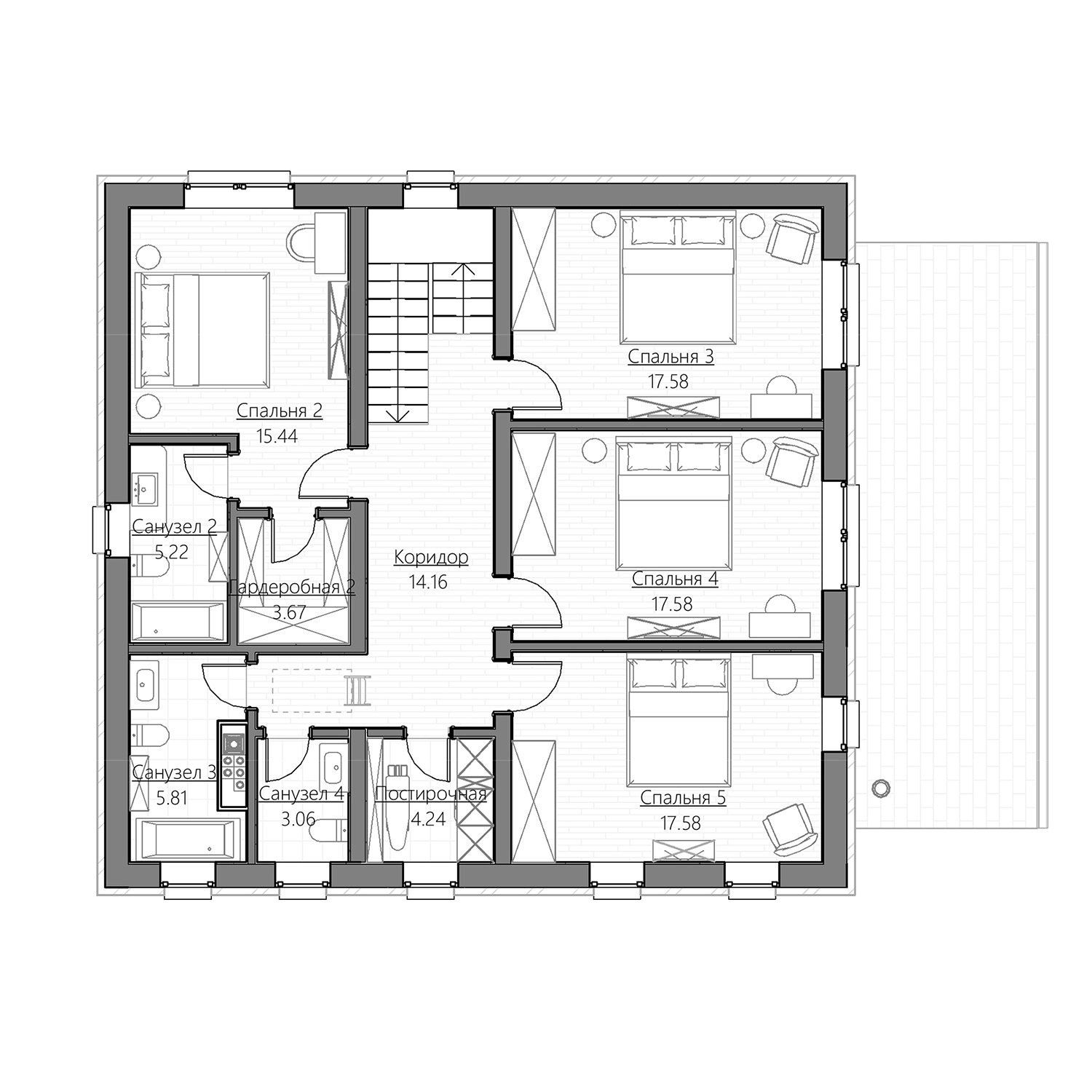 планировка дома 10 на 12 одноэтажный с 4 спальнями