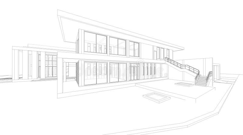 Abstract wireframe perspective of 3D house rendering. Abstract wireframe perspective of 3D house royalty free illustration