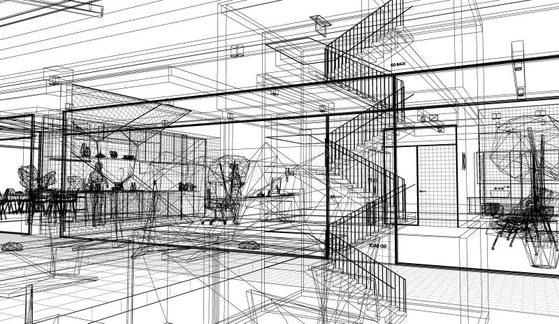 Architectural floor perspective wireframe design illustration stock illustration