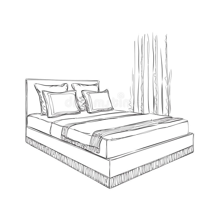 Bedroom interior sketch stock illustration