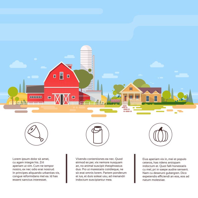Big Farm With House, Farmland Countryside Landscape. Flat Vector Illustration vector illustration