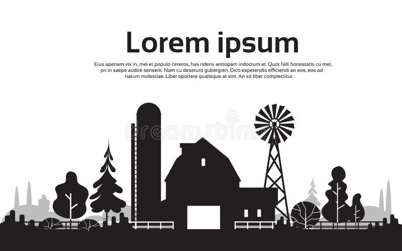 Big Silhouette Farm With House, Farmland Countryside Landscape. Flat Vector Illustration vector illustration