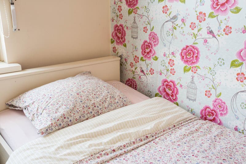 Child bed girls room pink colors royalty free stock images
