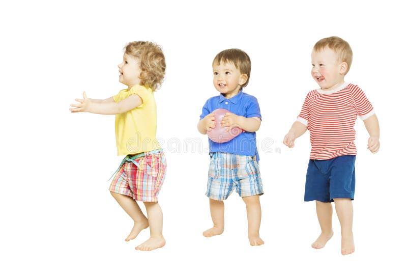 Children group playing toys. Small Kids isolated white background royalty free stock photos