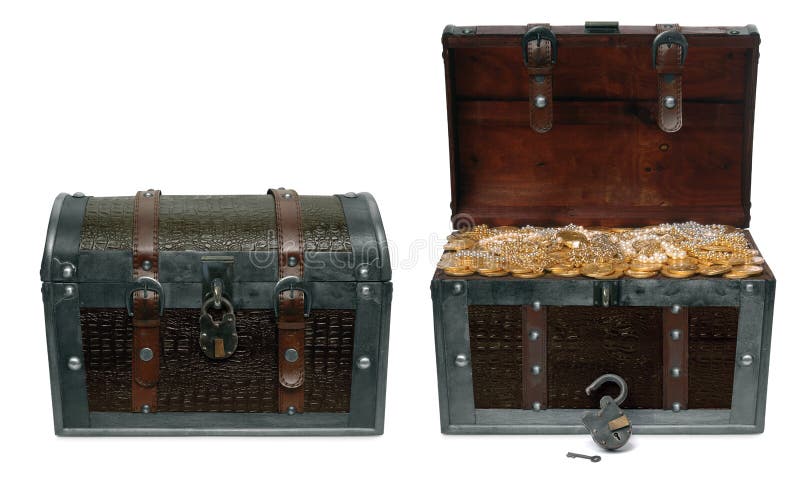 Closed and Open Treasure Chests royalty free stock photo