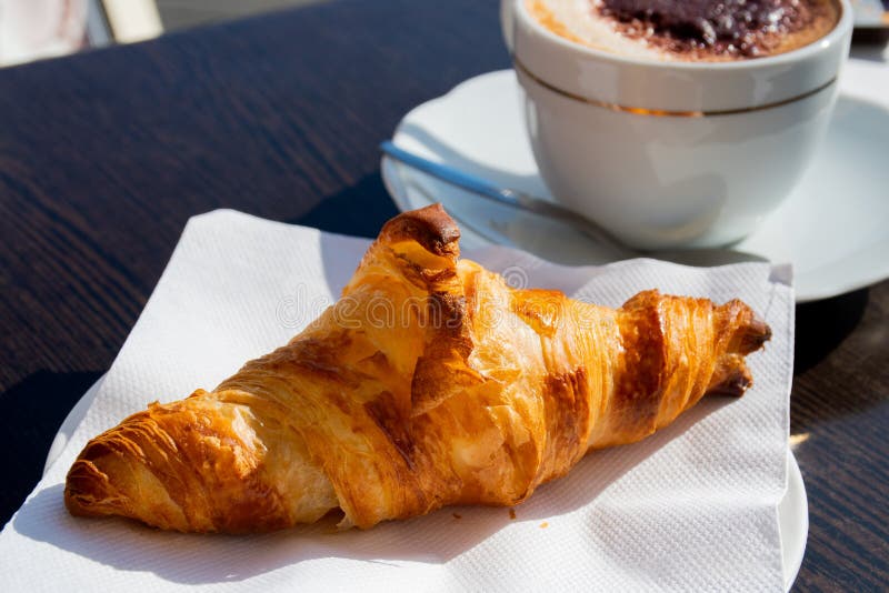 French croissant breakfast continental at the hotel or terrace.  stock images