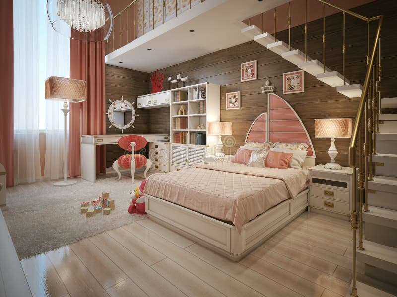 Girls bedroom in neoclassical style royalty free illustration