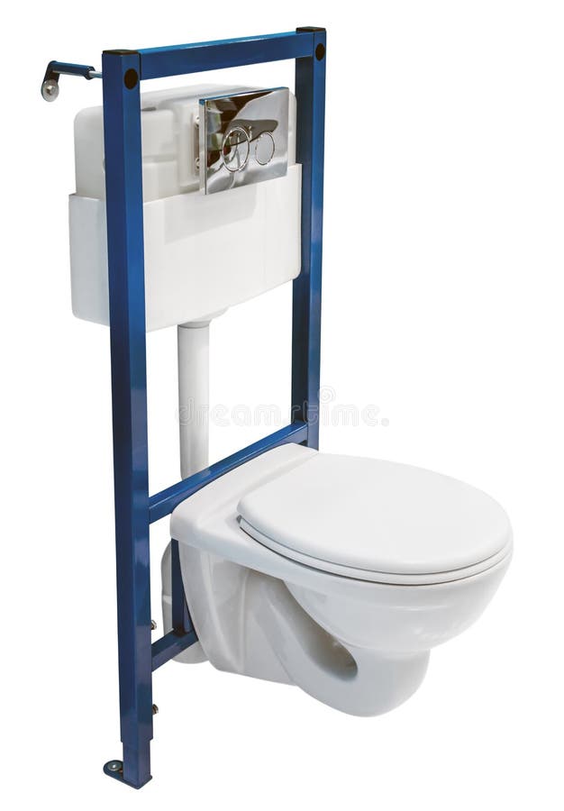 Installation of the toilet and the tank for embedding in the wall. Isolated on white background royalty free stock photo