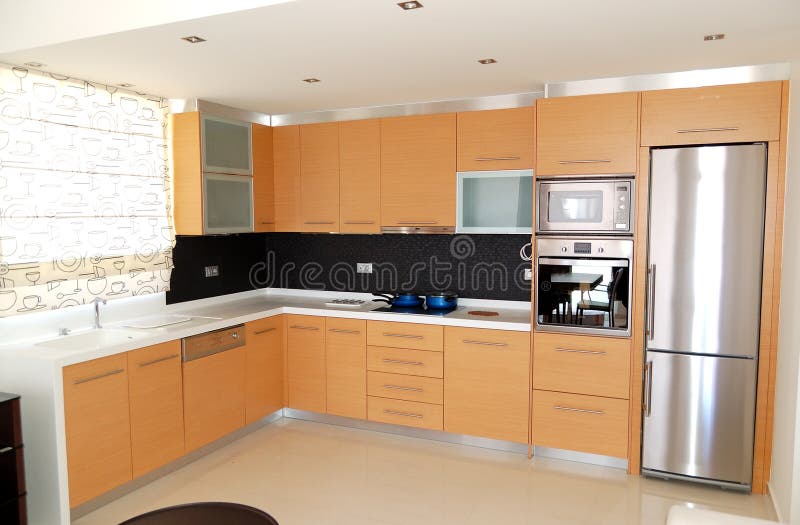 Kitchen in the apartment of luxury hotel. Crete, Greece stock image