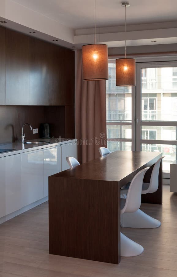 Kitchen interior hotel apartment. Modern kitchen interior detail in hotel apartment stock photos