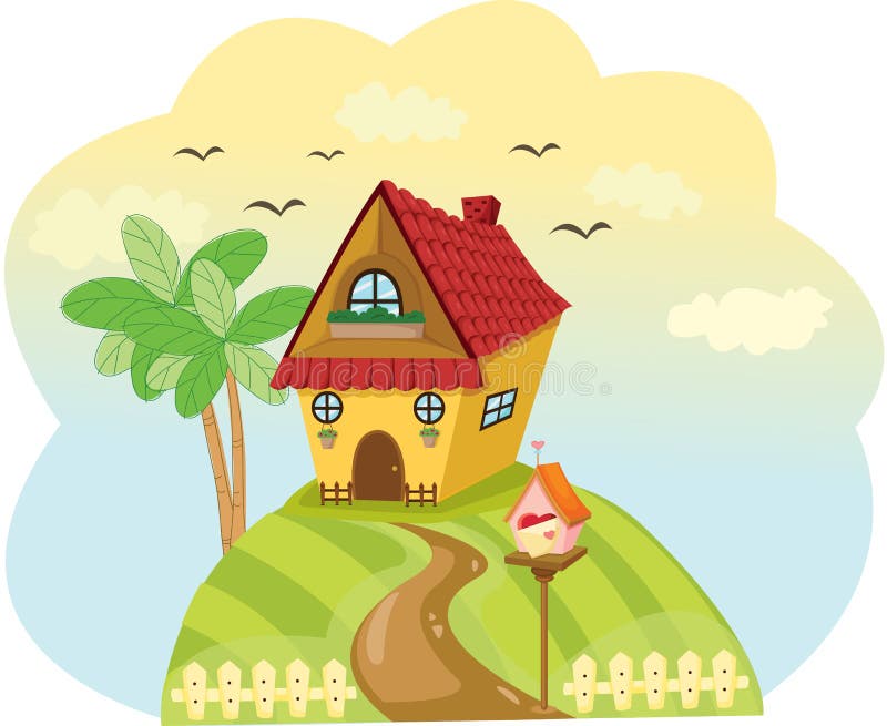 Landscape cute house of top of the hill. Illustration of landscape cute house of top of the hill vector illustration