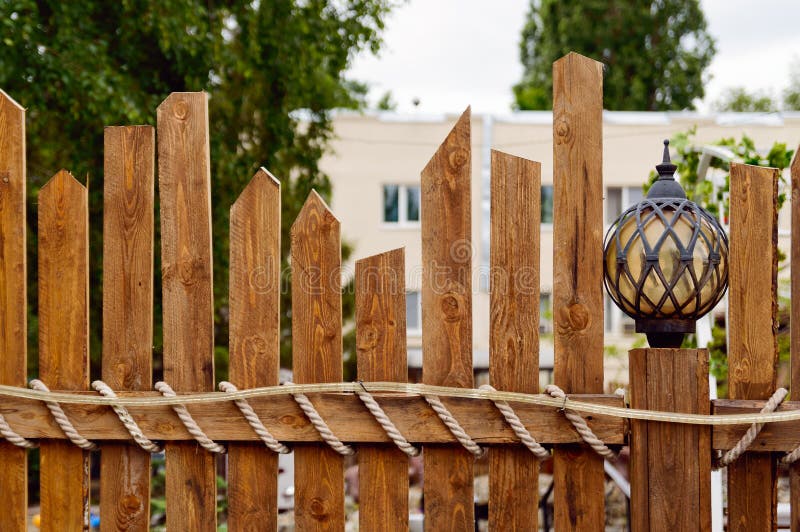 Modern decorative wooden fence stock photography