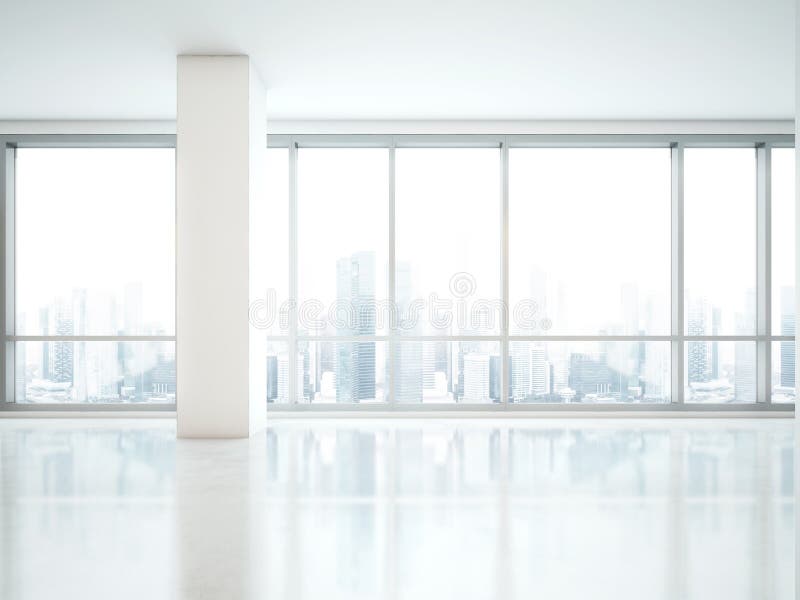 Panoramic window. Office interior panoramic window with city view royalty free stock images