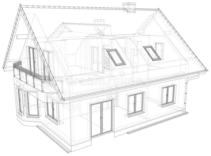 Perspective wireframe of house exterior. Vector created of 3d. Perspective wireframe of house exterior. Vector created of 3d vector illustration