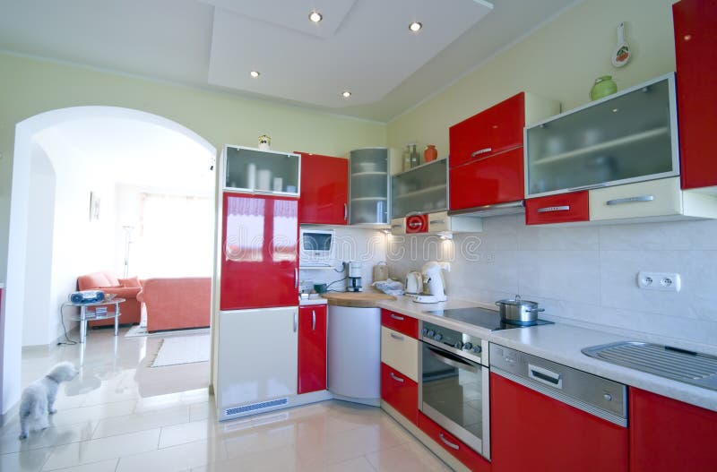 Red kitchen stock image