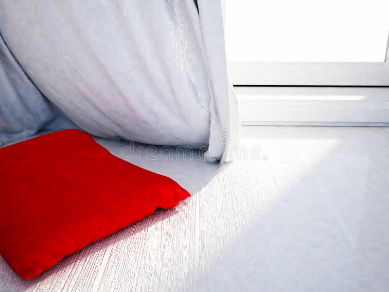 Red pillow near the window stock illustration