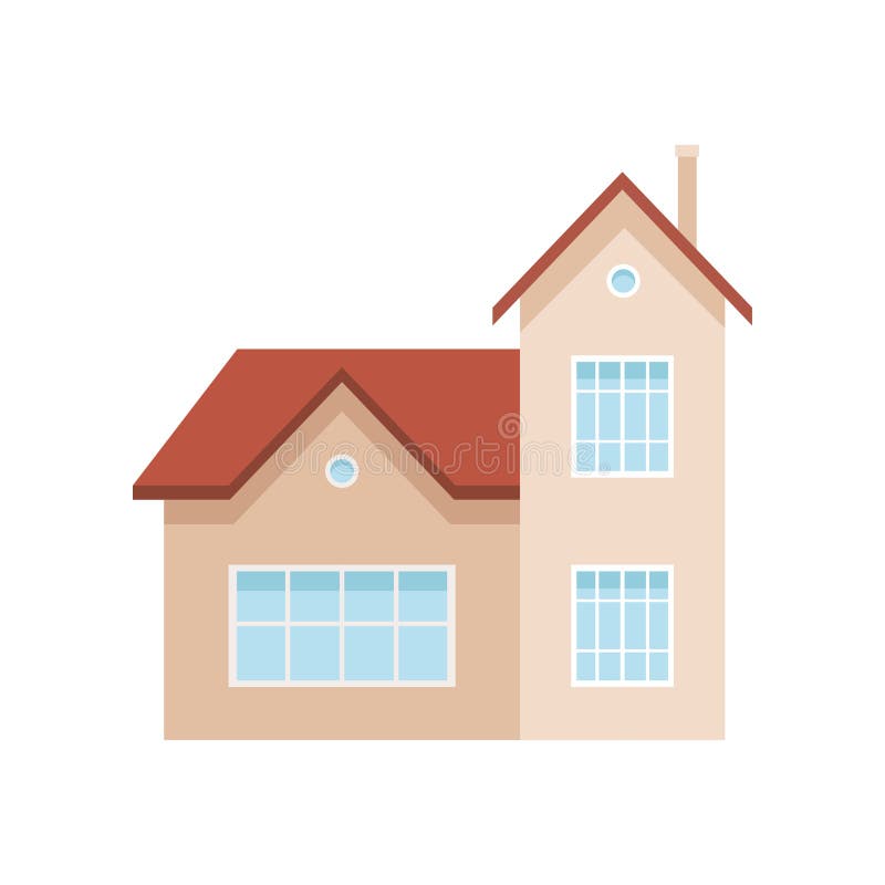 Residential house building, suburban private house, design element of urban or rural landscape vector Illustration. Isolated on a white background stock illustration