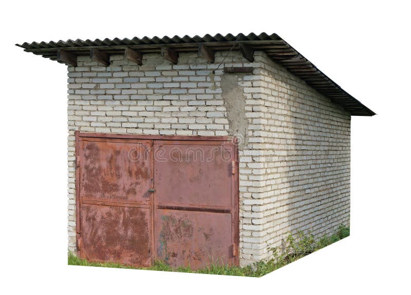 A rural no name self-made shed  garage made of white silicate bricks isolated royalty free stock photos