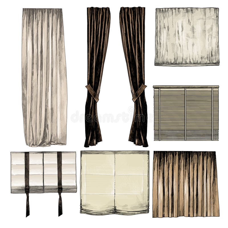 Set of curtains and blinds for Windows in loft style royalty free illustration