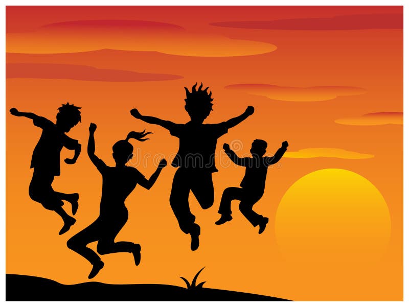 Silhouette playing children royalty free illustration