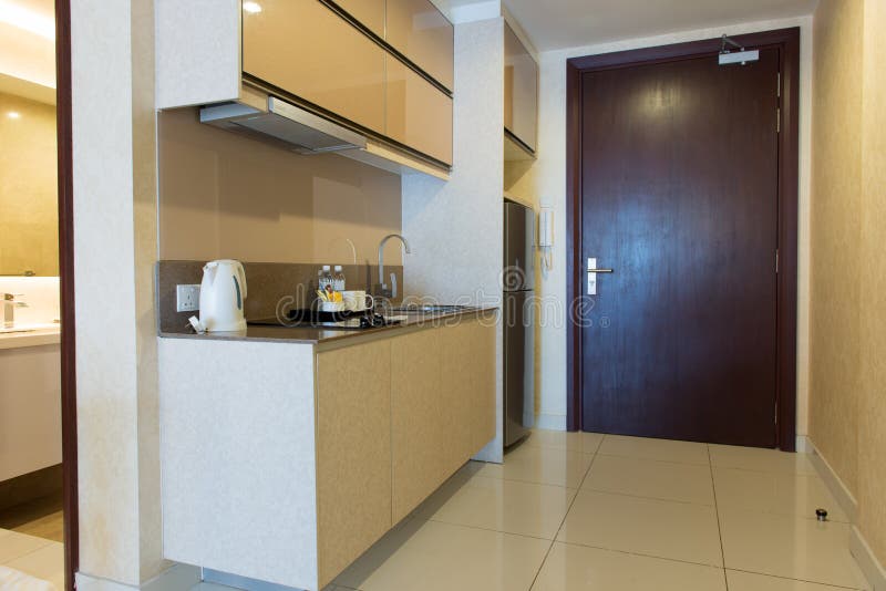 Small kitchen in apartment royalty free stock image