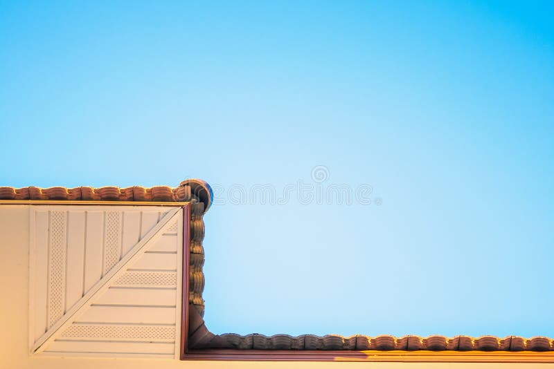 Soffit Board Installation with sky. Soffit Board Installation with blue sky royalty free stock photo