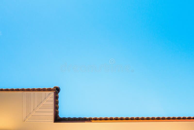 Soffit Board Installation. With blue sky stock image