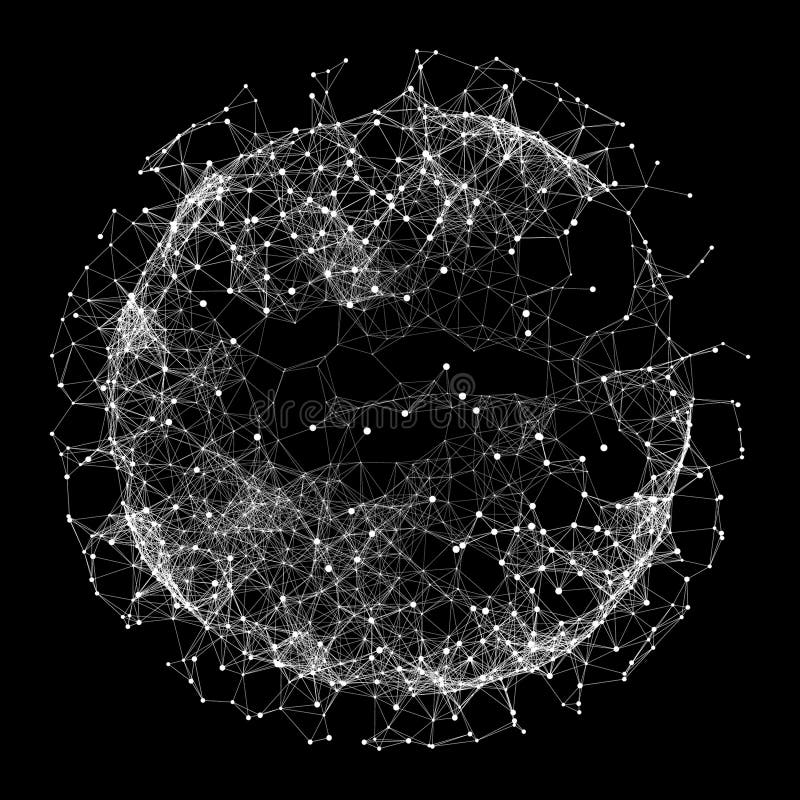Sphere with Connected Lines and Dots. Global Digital Connections. Globe Grid. Wireframe Sphere Illustration. Abstract 3D Grid stock illustration