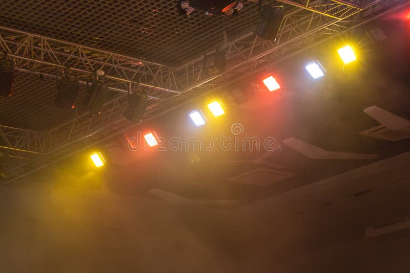 Stage lights. Soffits. Concert light. Macro stock photos