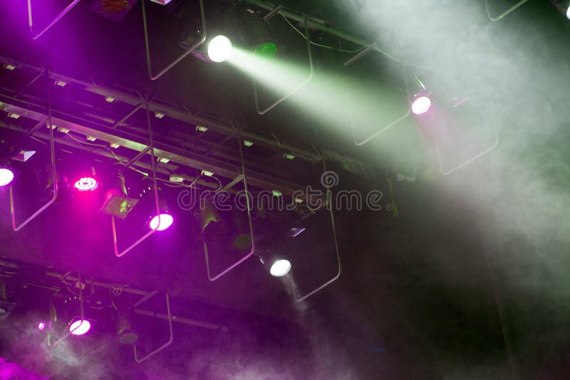 Stage lights. Soffits. Concert light. Nobody royalty free stock images