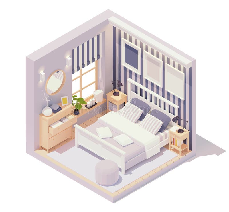 Vector isometric bedroom interior vector illustration