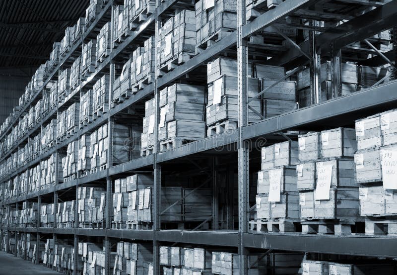 Warehouse with boxes stock photos