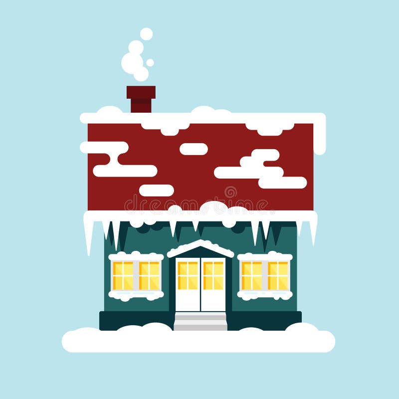 Winter cozy house isolated. Christmas time, happy new year - vector illustration. Snow flat city urban landscape. December cold xmas vector illustration