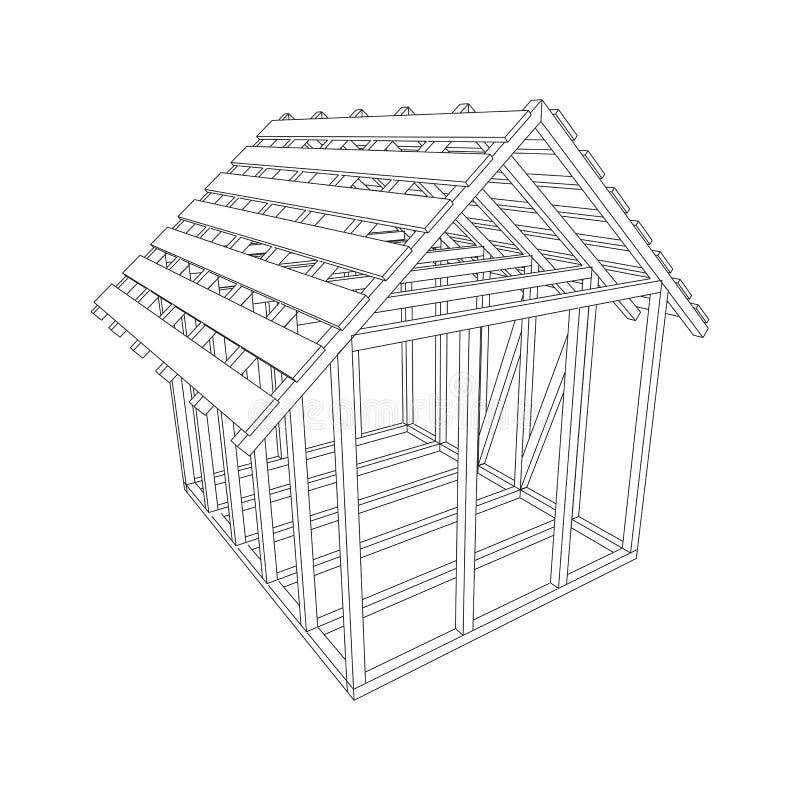 Wireframe framing house. Abstract architecture building. Plan of modern framing house. Wireframe low poly mesh construction home royalty free illustration