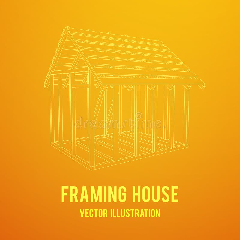Wireframe framing house. Abstract architecture building. Plan of modern framing house. Wireframe low poly mesh construction home stock illustration