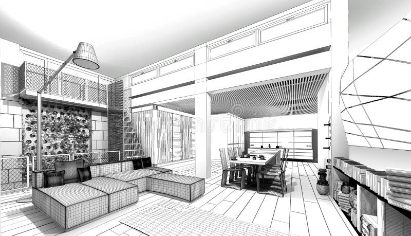 Wireframe House. Wireframe of a 3D house vector illustration