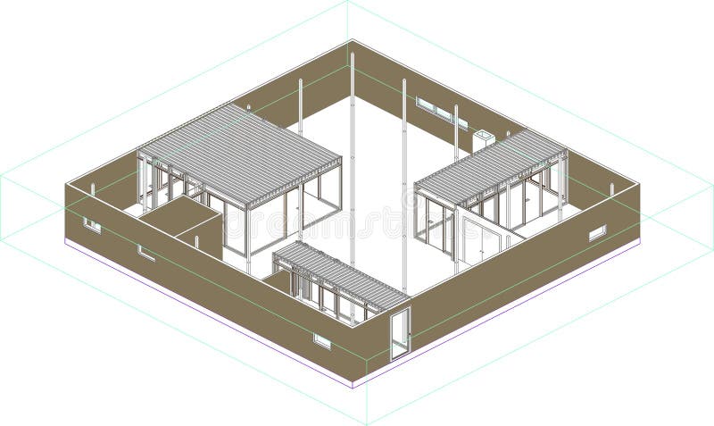 Wireframe perspective of a modern house in Japan. Wireframe perspective of a modern building. Rendering of a modern house by a famous architect in Chiba, Japan vector illustration