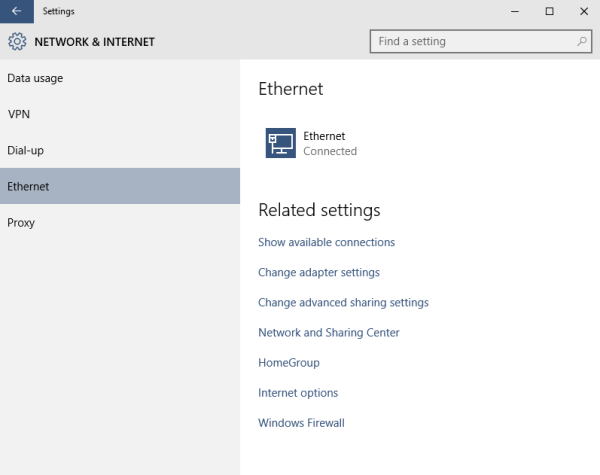 windows 10 ethernet page