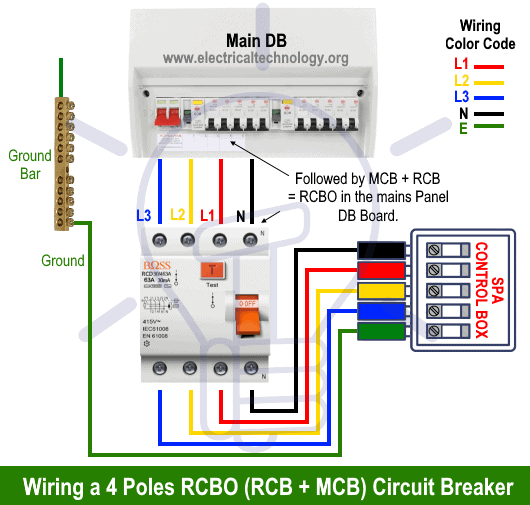 Wiring a Three Poles RCBO (MCB + RCB or RCD)Circuit Breaker